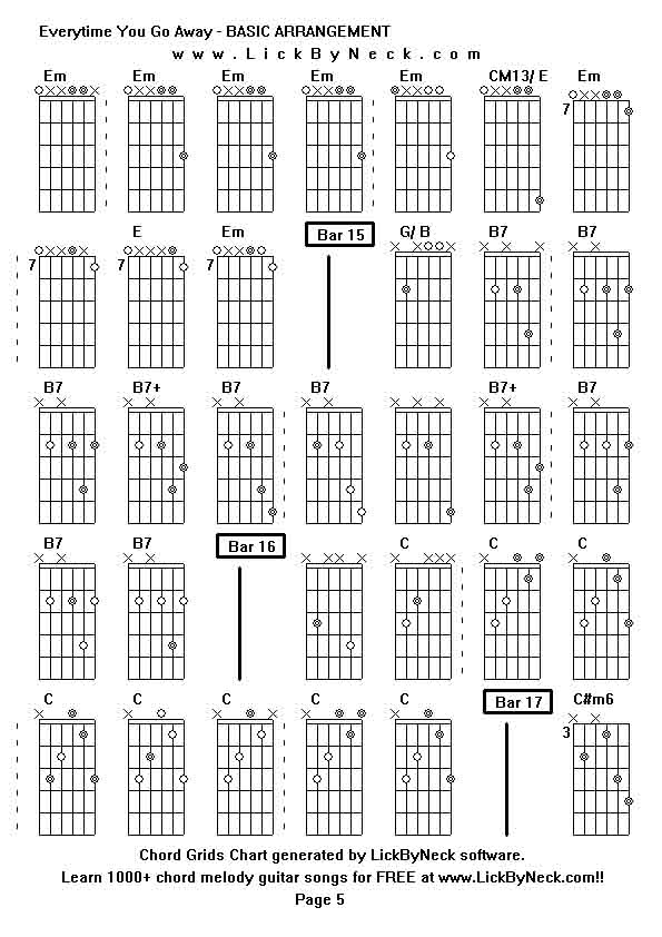 Chord Grids Chart of chord melody fingerstyle guitar song-Everytime You Go Away - BASIC ARRANGEMENT,generated by LickByNeck software.